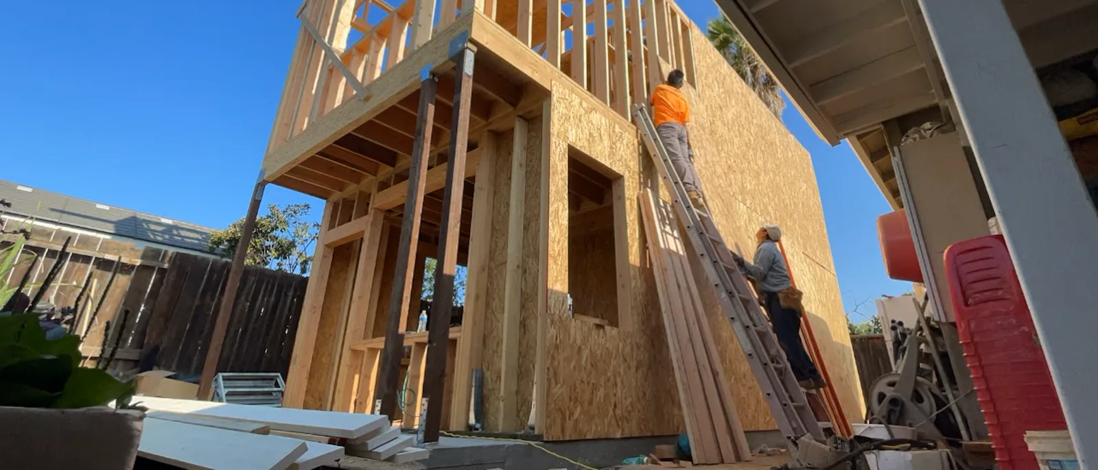 Two-story residential framing under construction